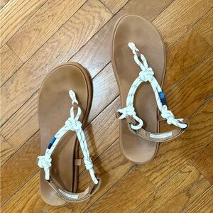 Sperry White Rope-Tie Brown Leather Sandals - Women